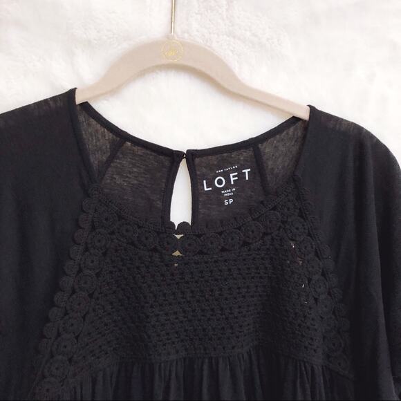 LOFT Black Crochet Yoke Top - Picture 3 of 8